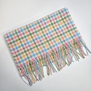 VINTAGE Soft Pastel Houndstooth Knit Rectangle Fringe Scarf Made in Germany
